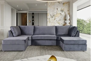 Ronan U Shape Corner -  Grey Plush Velvet