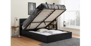 Hilton Kingsize Ottoman Bed Black PU 150cm