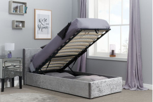 Hilton Single Ottoman Bed Steel Crushed Velvet 90cm