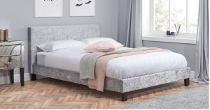 Hilton Double Bed - Steel/Grey Crushed Velvet 135cm