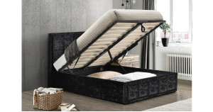 Osaka Ottoman King Size Bed - Black Crushed Velvet