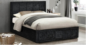 Osaka Small Double Bed - Black Crushed Velvet