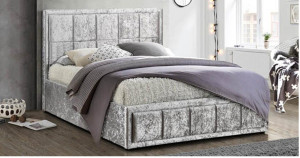 Osaka King Size Bed - Steel Crushed Velvet