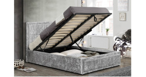 Osaka Ottoman King Size Bed - Steel Crushed Velvet