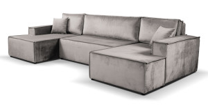 Calix U shaped grey velvet corner sofa bed
