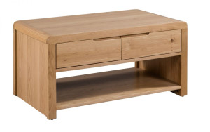 Curve Oak Natural Lacquered Coffee Table with Large Drawer