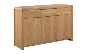 Curve Oak Natural Lacquered 3 Door 3 Drawer Sideboard