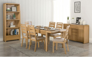 Curve Oak Natural Lacquered Extending Dining Table + 4 Chairs Set