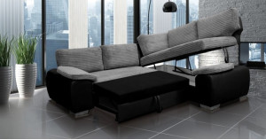 Madrid 2CR1 Right Corner Sofa Bed Black and Grey