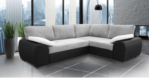 Madrid 2CR1 Right Corner Sofa Bed Black and Silver PU