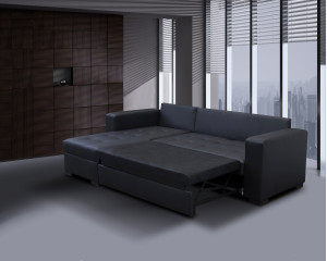 Monza II Left Corner Sofa Bed Black PU