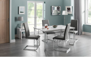 Manhattan White High Gloss Dining Table + 6 Roma Chairs Set