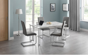 Positano White Marble Dining Table + 4 Chairs Set