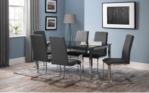 Roma Fabric Cantilever Dining Chair - Slate Grey Linen