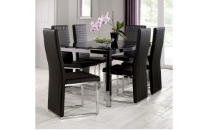 Tempo Black Glass Dining Table + 6 Tempo Chairs Set