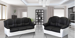 Arizona 3+2 Seater Sofa Black and White PU