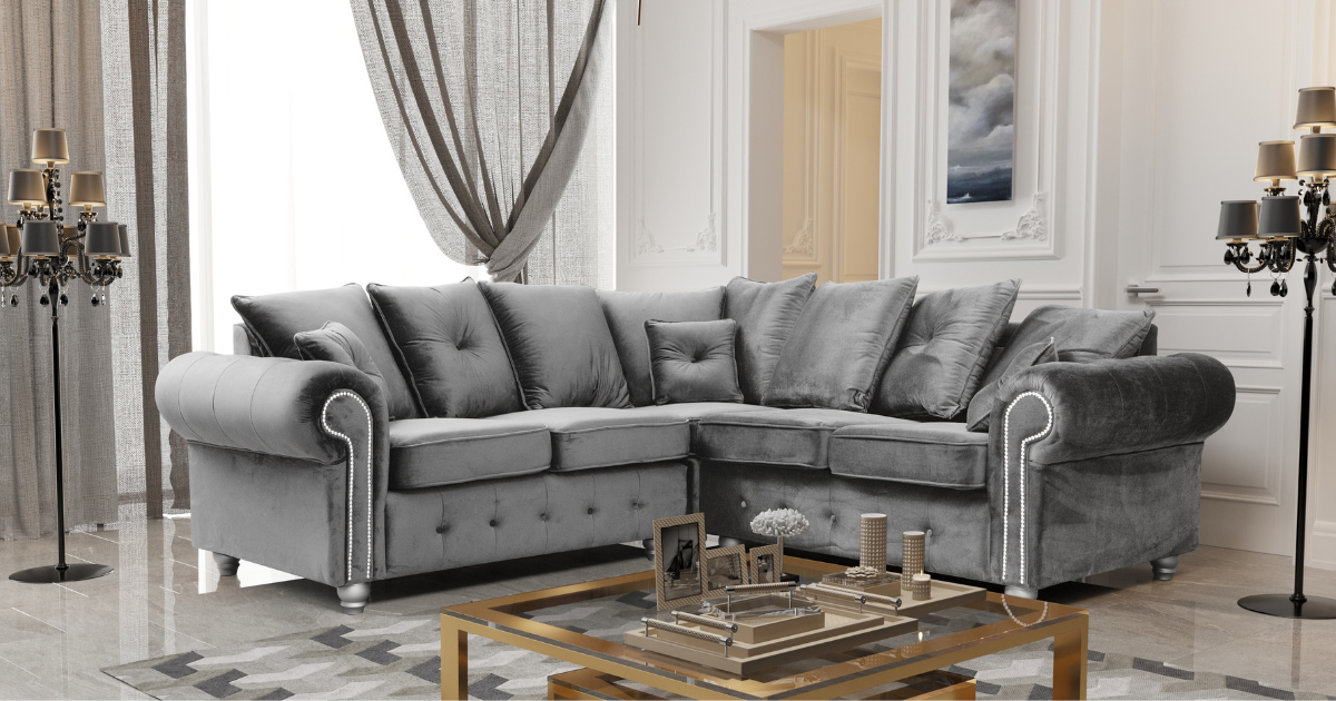 Athens Corner Sofa - Silver Grey Plush Velvet