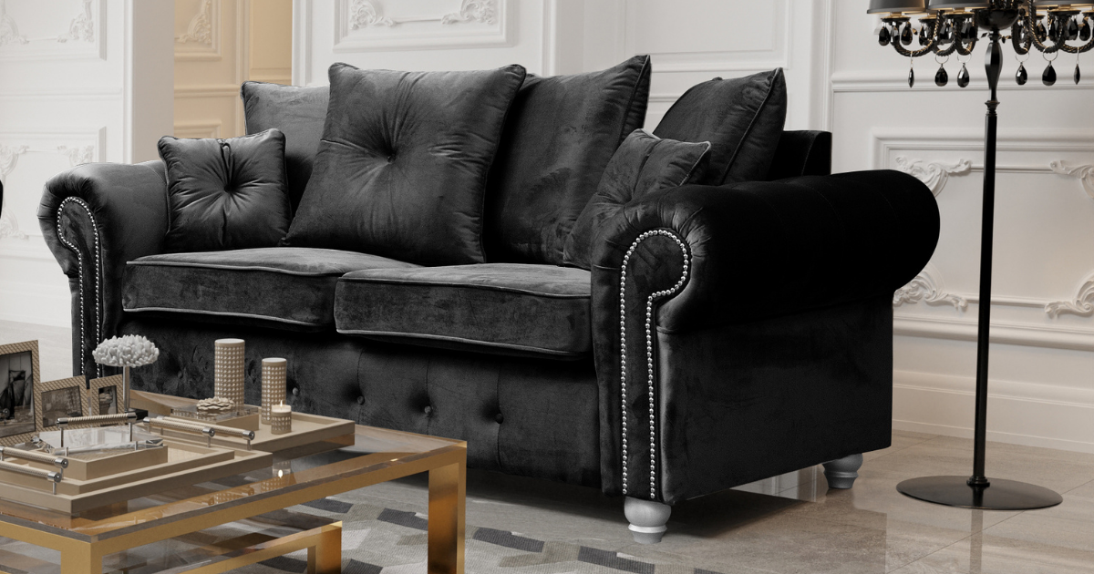 Athens 3 Seater Sofa - Black Plush Velvet