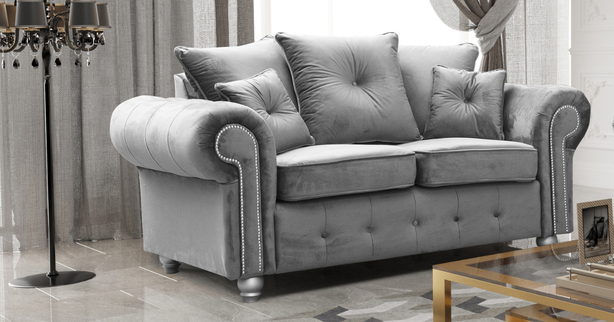 Athens 2 Seater Sofa - Silver Grey Plush Velvet