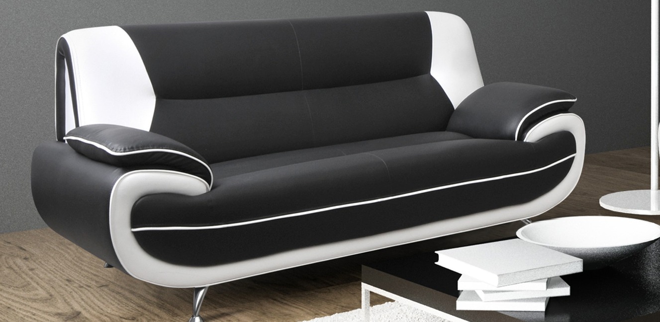 Bari 3 Seater Black-White Sofa