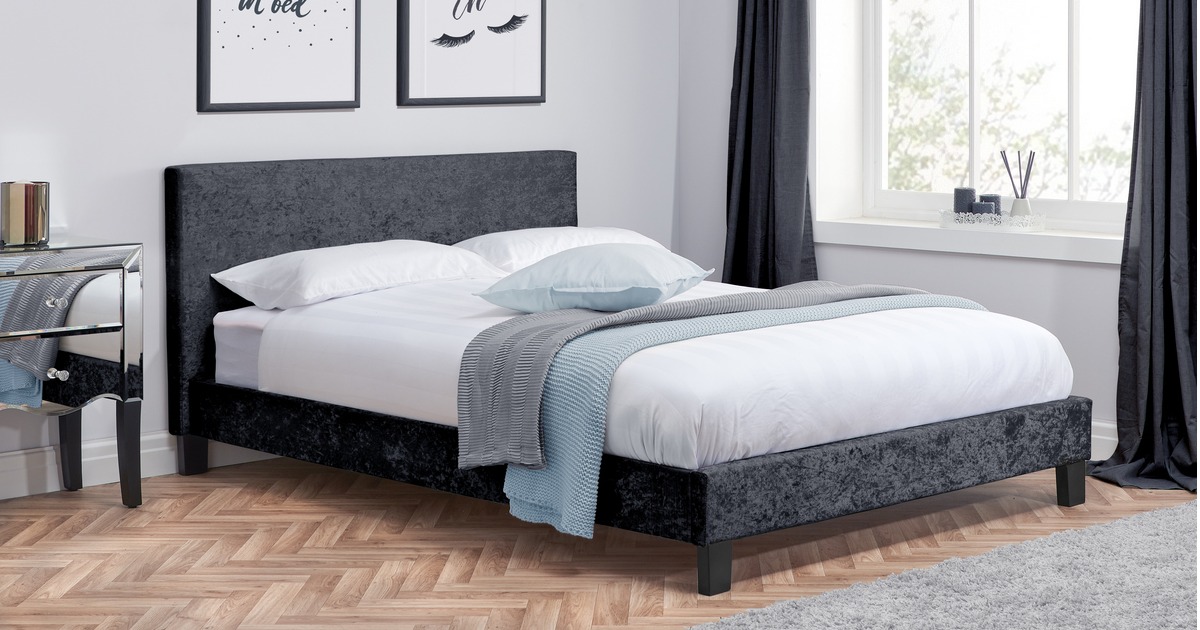Hilton Small Double Bed - Black Crushed Velvet 120cm