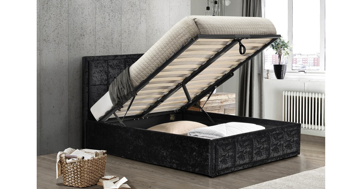 Osaka Ottoman Small Double Bed - Black Crushed Velvet