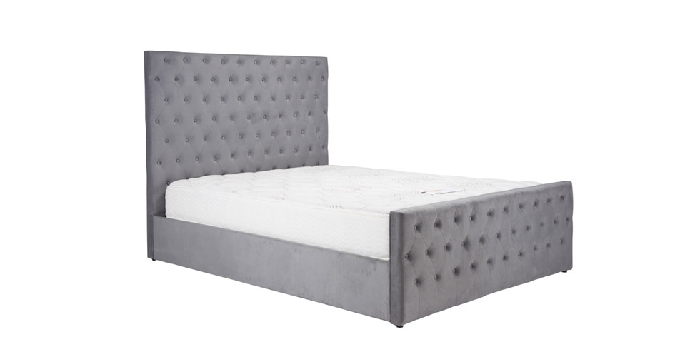 Danson Double Bed Grey Velvet 135cm