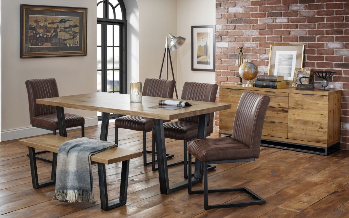 Brooklyn Solid Oak Dining Table + Bench + 4 Chairs Set