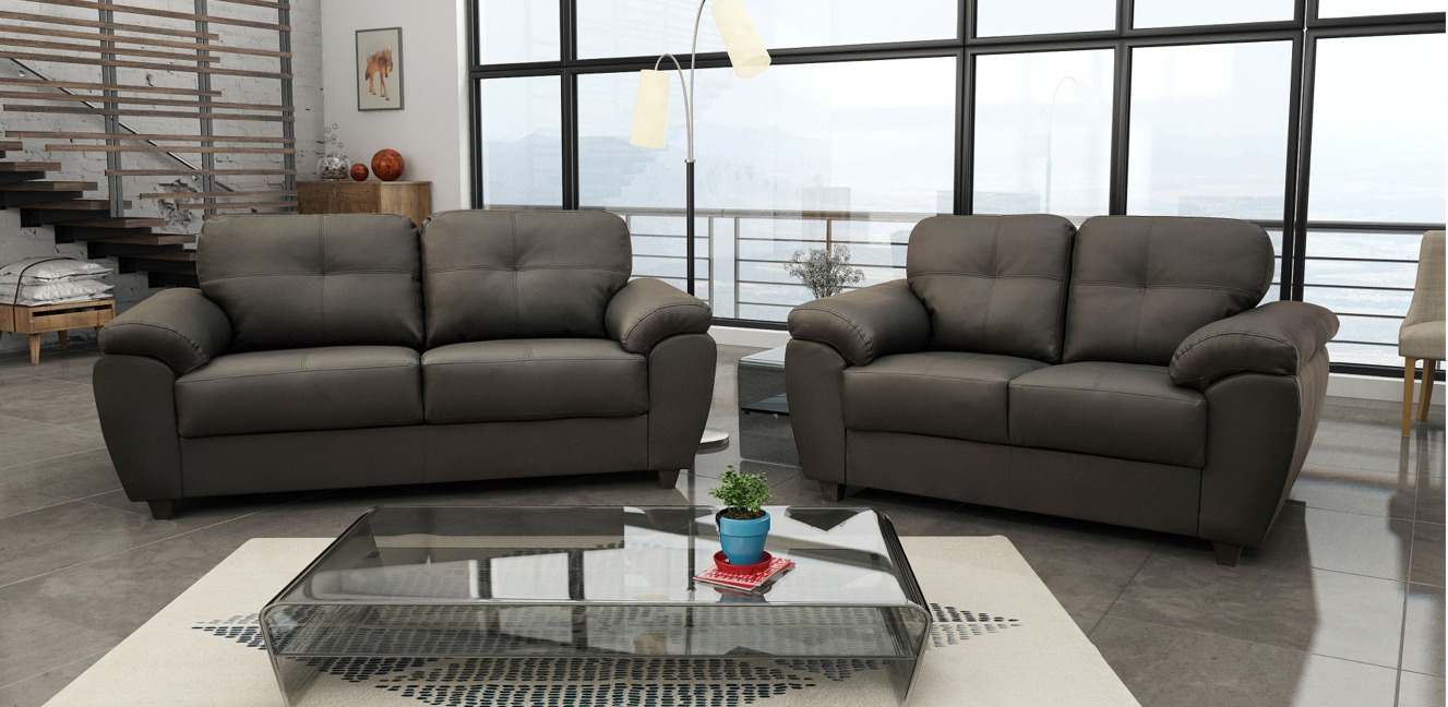 Capri 3+2 Seater Grey Leather Sofa 