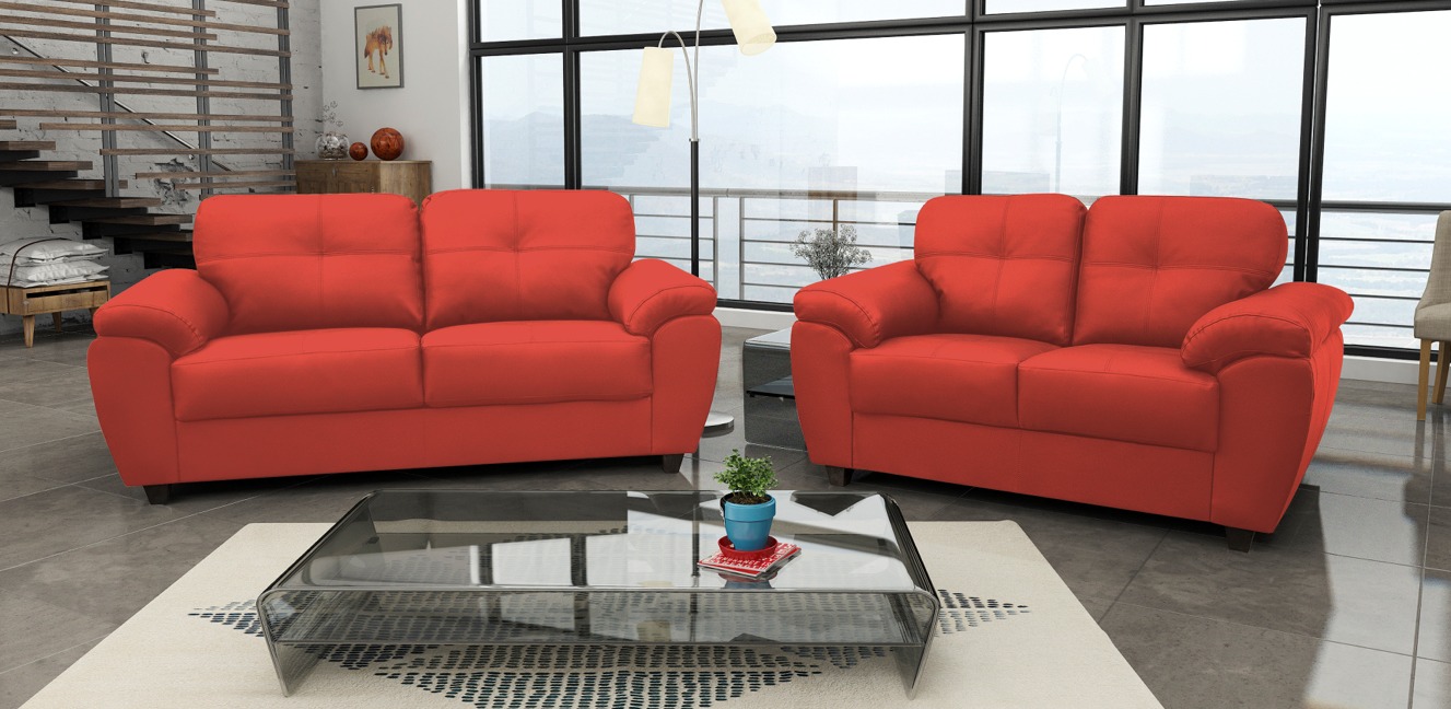 Capri 3+2 Seater Red Leather Sofa 