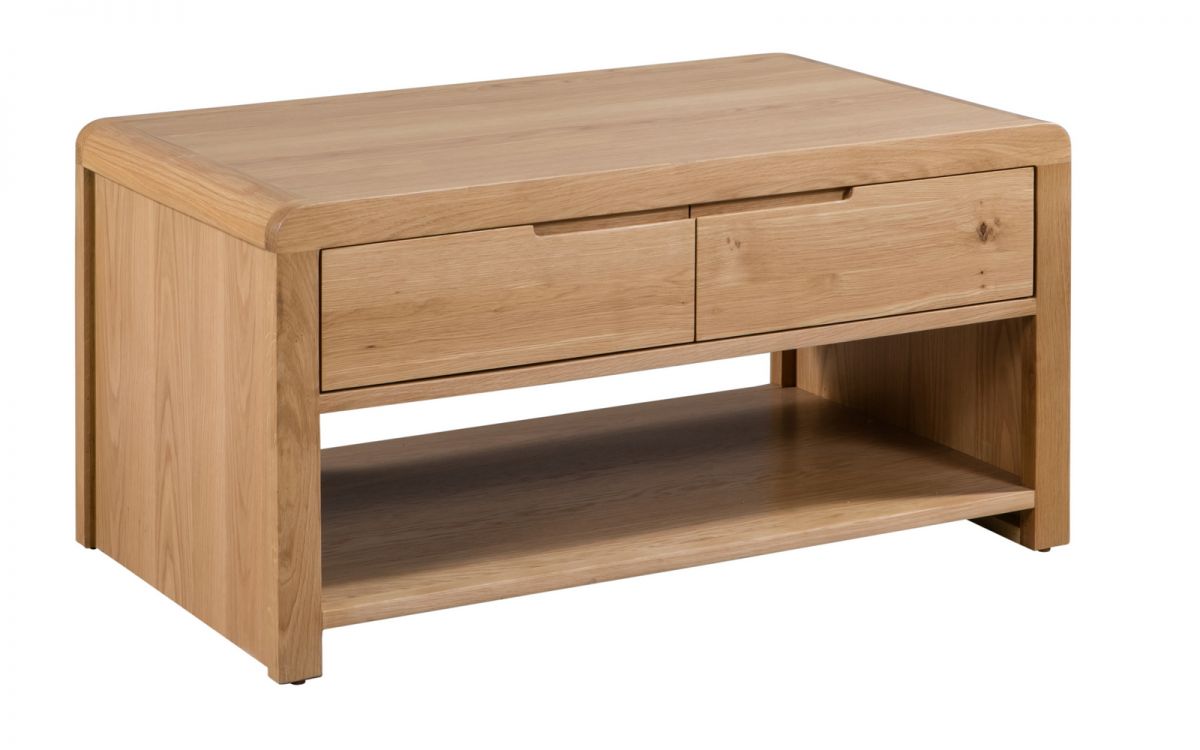 Curve Oak Natural Lacquered Coffee Table with Large Drawer