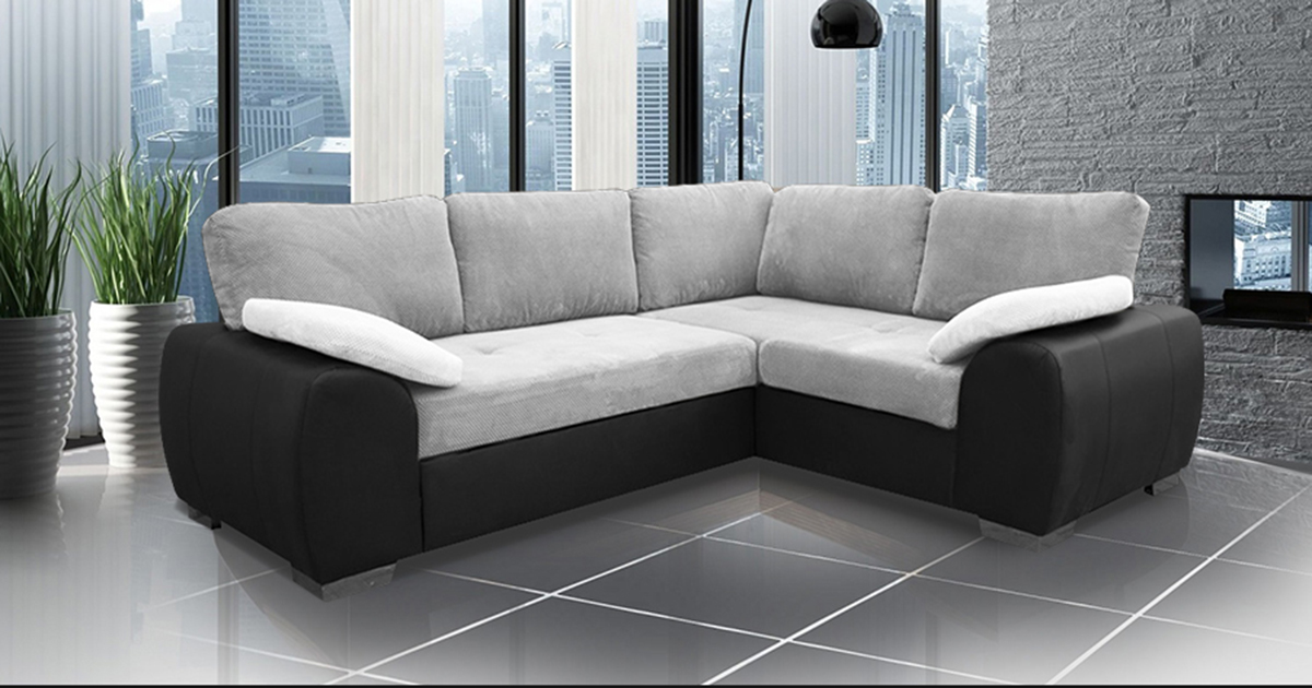 Madrid 2CR1 Right Corner Sofa Bed Black and Silver