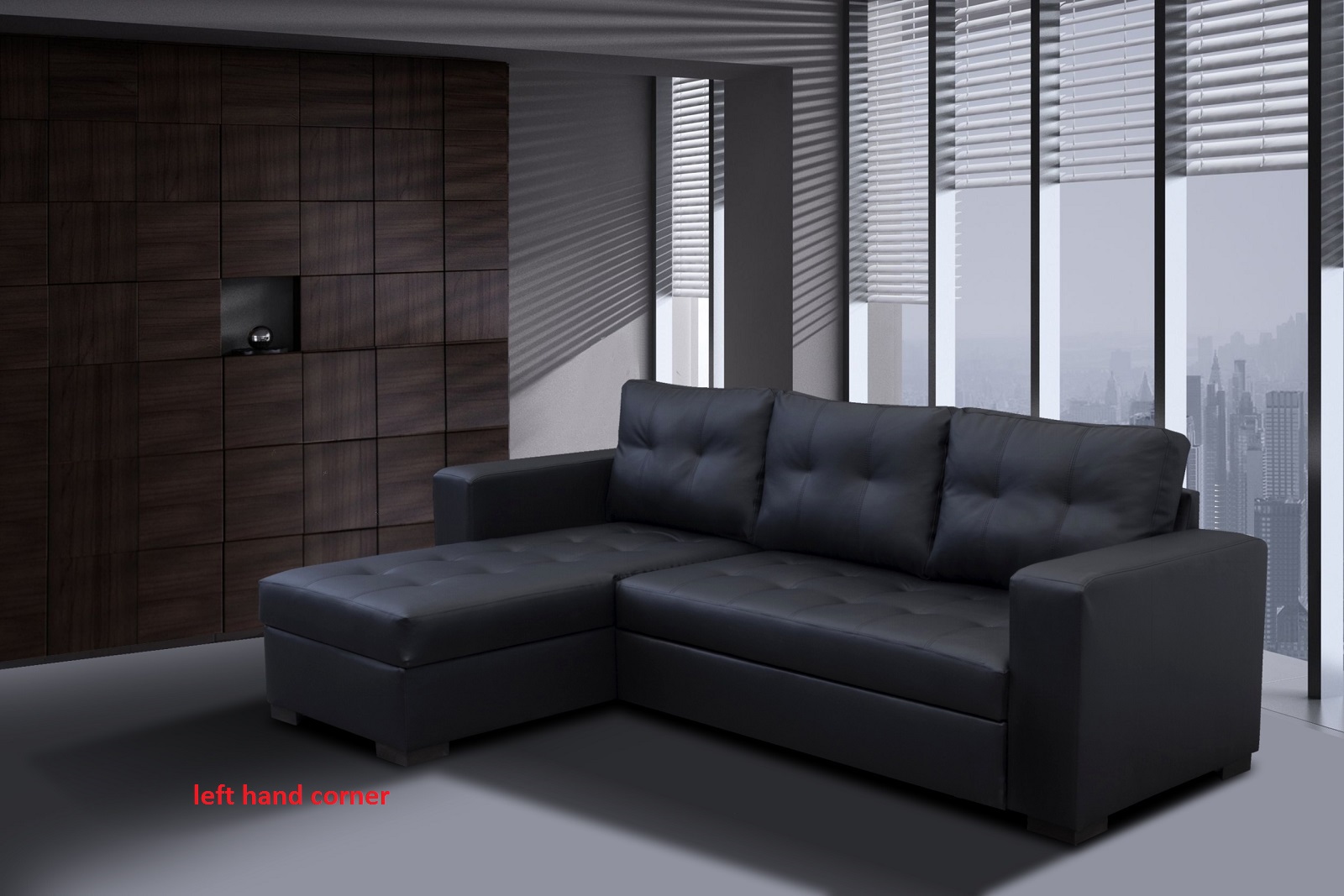 Monza II Left Corner Sofa Bed Black PU Monza II Left Corner Sofa Bed Black PU