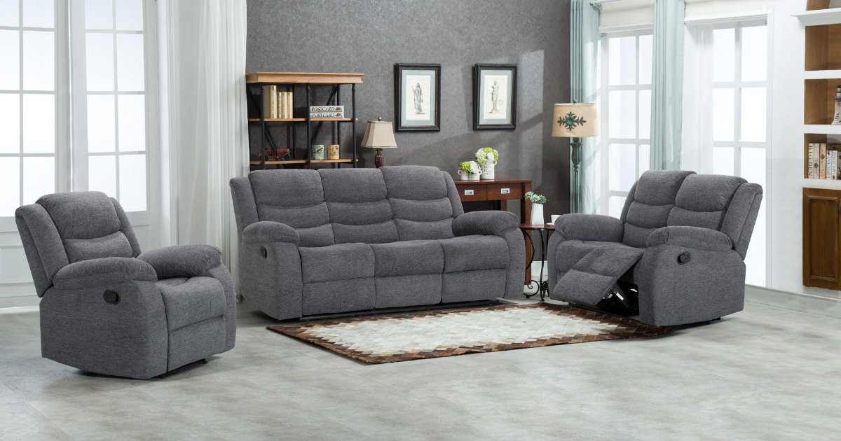 Lazy-B Fabric 3+2 Seater Recliner Grey
