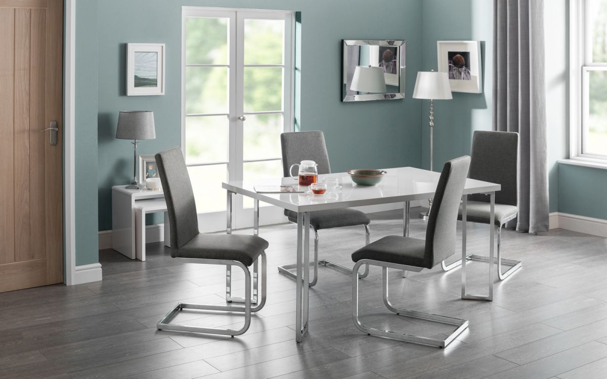 Manhattan White High Gloss Dining Table + 4 Roma Chairs Set