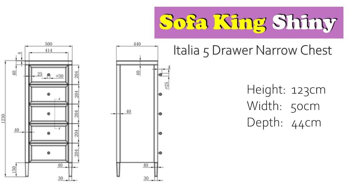Italia 5 Drawer Narrow Chest Italia 5 Drawer Narrow Chest