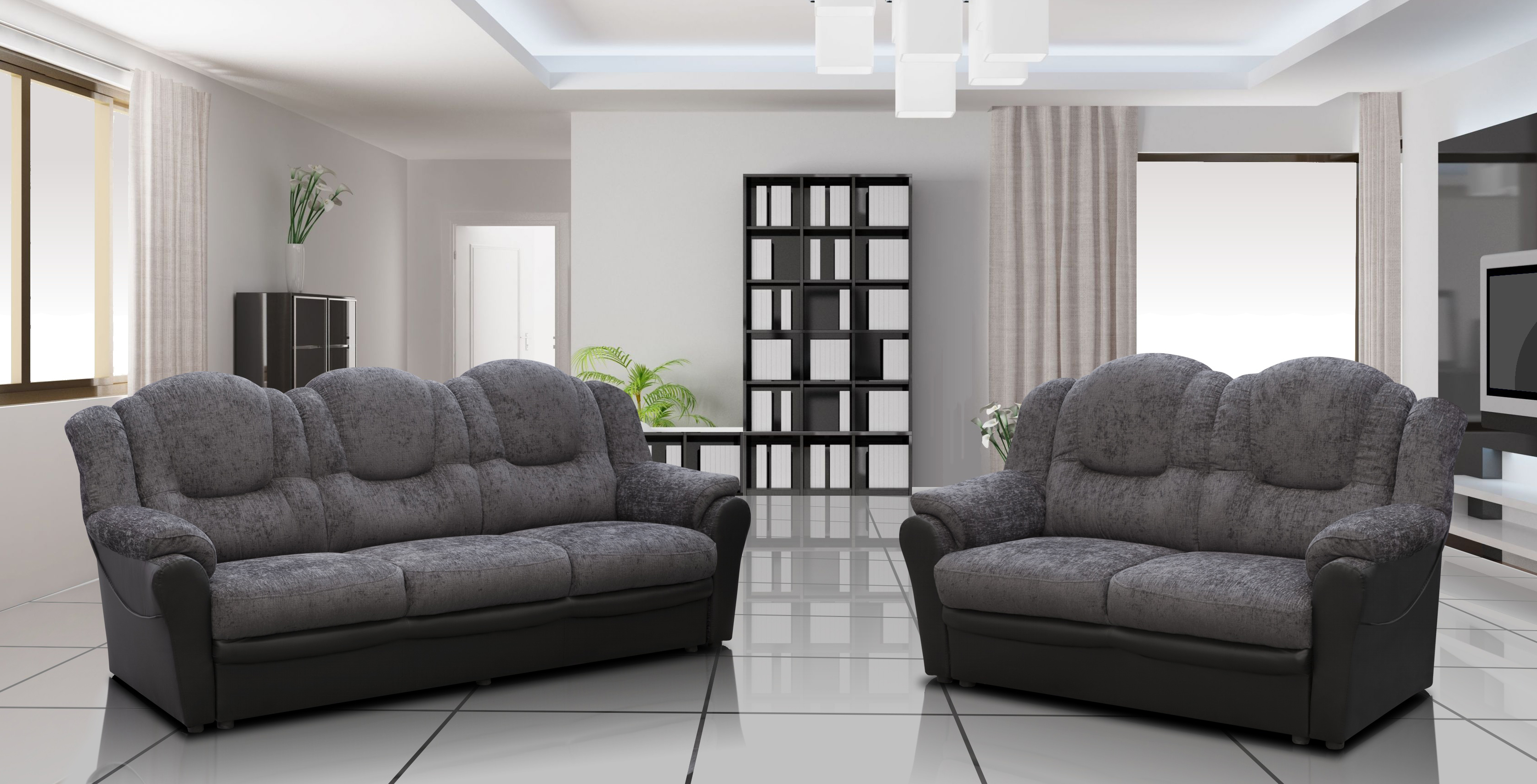 Arizona Fabric 3+2 Seater Sofa Black and Grey